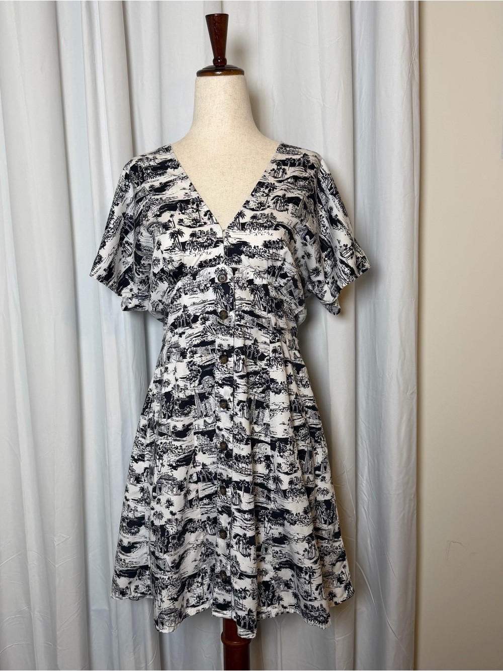 Marine Layer Camila San Francisco Toile Mini Dress Pockets Medium - Picture 3 of 13